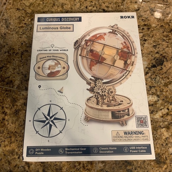 New ROKR Luminous Wooden Globe 3D Puzzle LED Light Mechanical Model Kit Gift - Picture 4 of 12